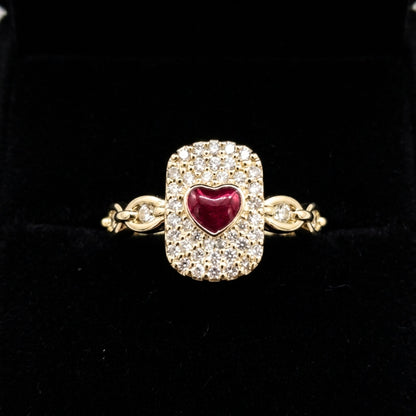 Anillo Corazón Rubí ·Acero Chapado Oro 14K ·