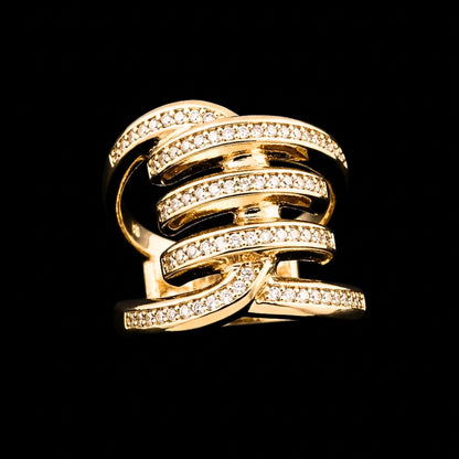 Anillo Espiral Dorado con Circonitas Blancas Acero Inoxidable Chapado Oro 14K