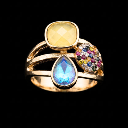 Anillo Acero Multicolor Circonitas Chapado Oro 14K Talla Ajustable