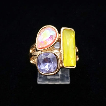Anillo Acero Dorado Multicolor con Circonitas de Colores Ajustable