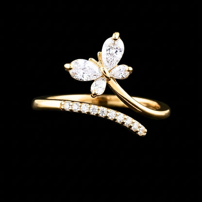 Anillo Mariposa Dorado | Acero Inoxidable Chapado Oro 14K con Circonitas
