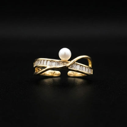 Anillo Acero Perla & Circonitas Dorado Ajustable