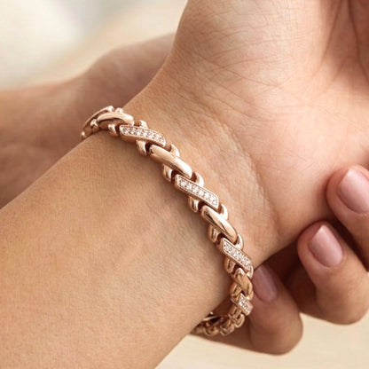 Pulsera Brazalete Acero Inoxidable Rosa con Circonitas –
