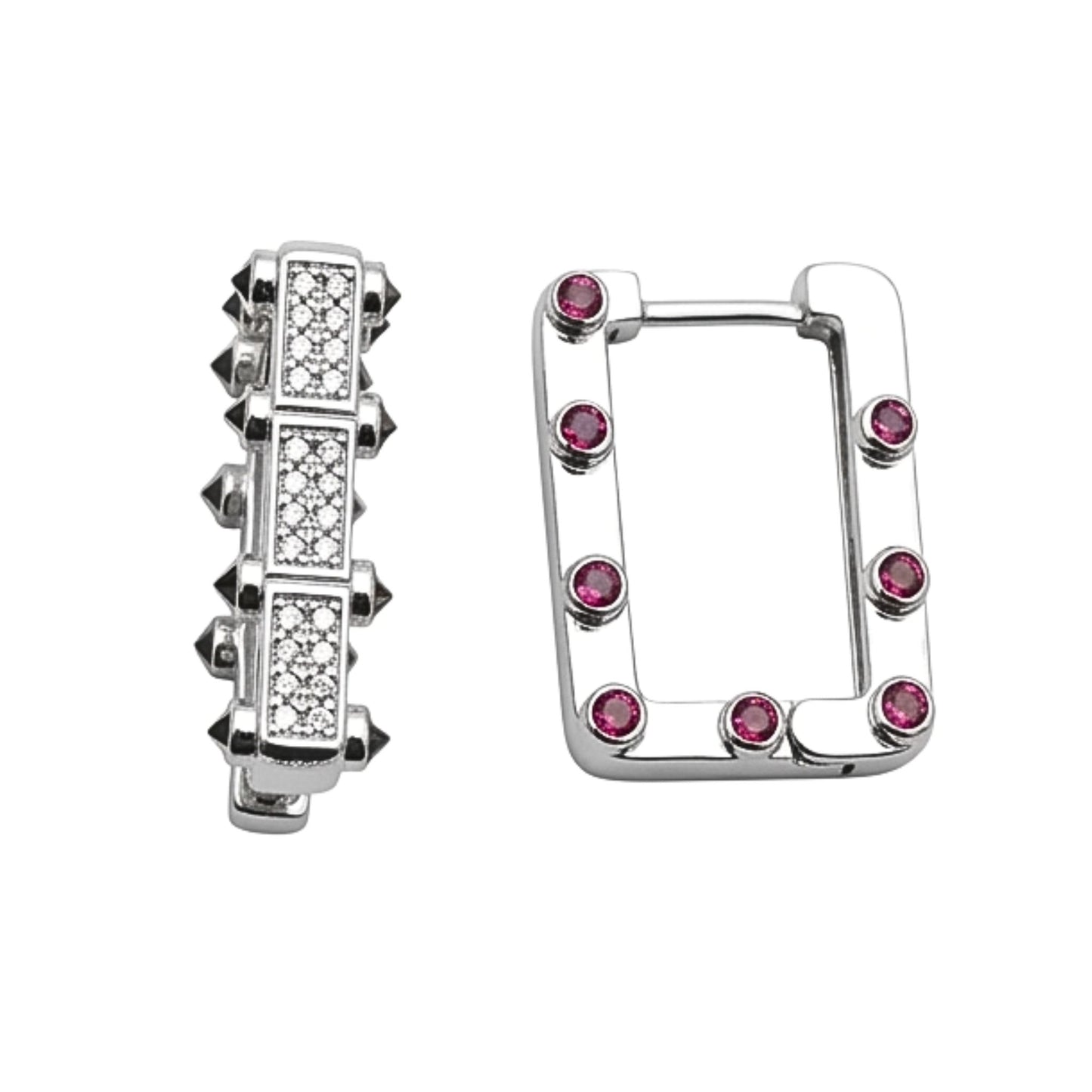 Pendientes Acero Inoxidable Plateado Circonitas Blancas y Rojas | Joyería Osnor