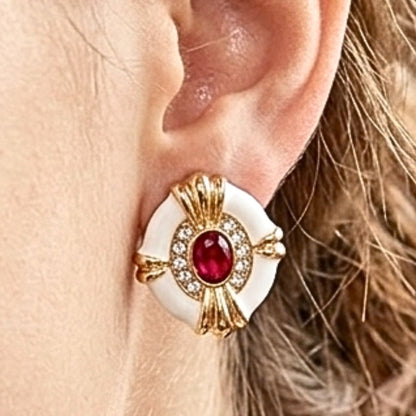 Pendientes Acero Inoxidable Dorado Chapado Oro 14K · Cerámica Blanca