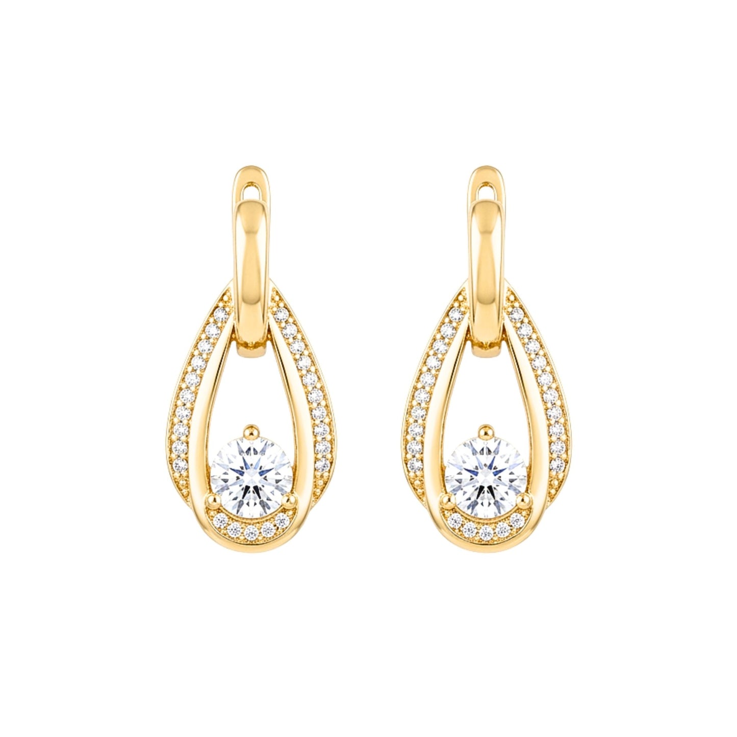 Pendientes Aro Dorado con Circonitas Blancas – Acero Inoxidable Chapado Oro 14K |