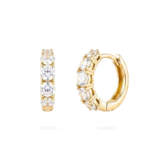 Pendientes Aros Dorados Chapado Oro 14K con Circonitas – Acero Inoxidable