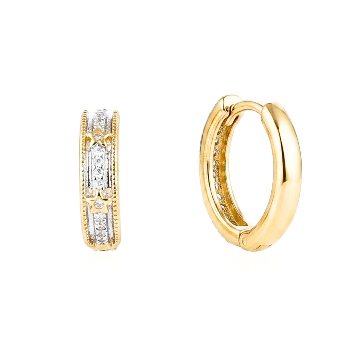 Pendientes Aro Estrella Acero Inoxidable Chapado Oro 14K con Circonitas