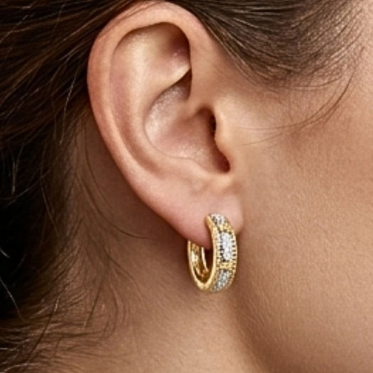 Pendientes Aro Estrella Acero Inoxidable Chapado Oro 14K con Circonitas