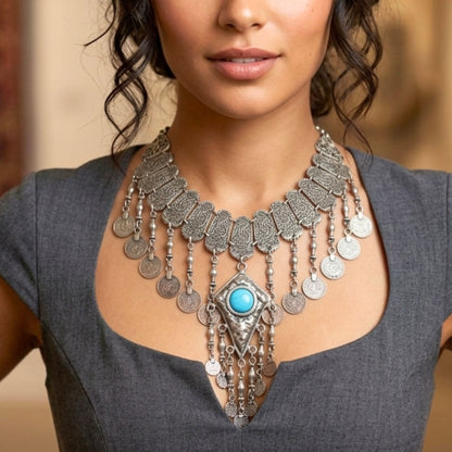 Collar Gargantilla Zamak Plateado con Turquesa | Joyería Osnor
