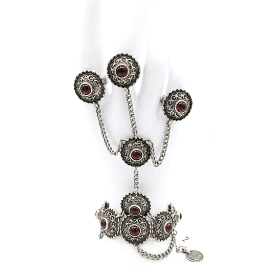 Pulsera de Dedos Vintage Zamak con Piedras Rojas | Joyería Osnor