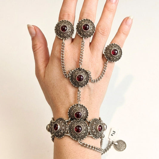 Pulsera de Dedos Vintage Zamak con Piedras Rojas | Joyería Osnor