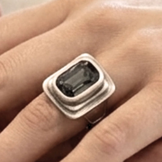 Anillo Sortija Mujer Zamak Plateado · Circonita Gris Ahumada