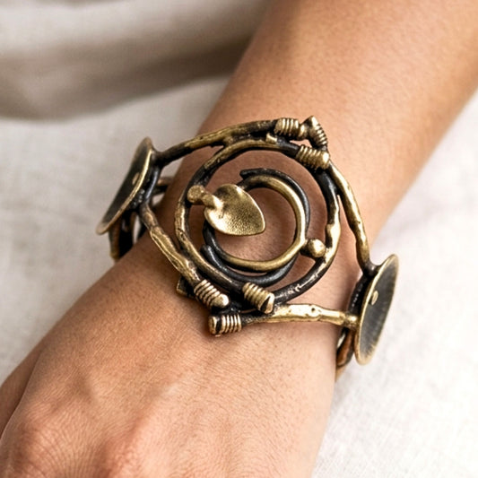 Pulsera Brazalete Artesanal Bronce Dorado Envejecido | Joyería Osnor