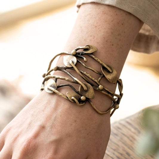 Pulsera Brazalete Artesanal Bronce Dorado Envejecido | Joyería Osnor