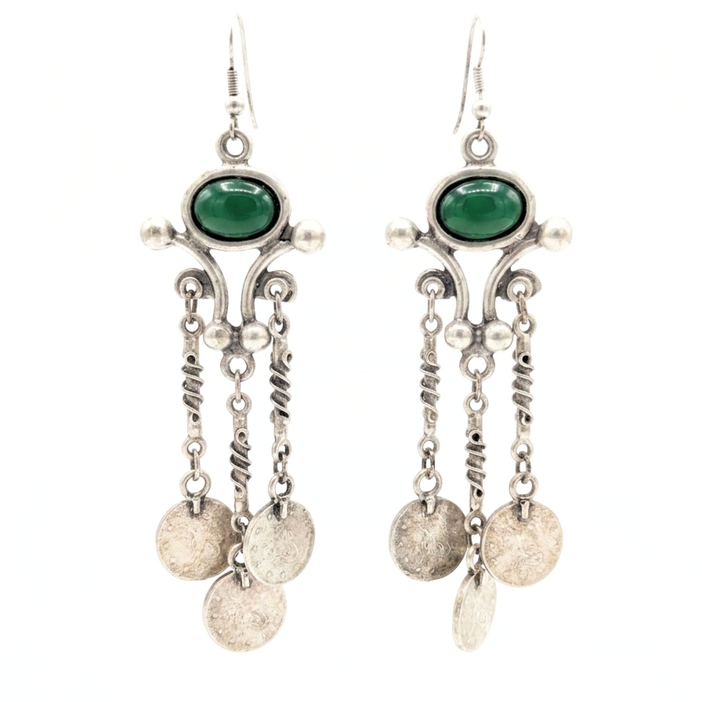 Pendientes de Zamak Mujer | Cierre Hippie con Piedra Verde | Plateados