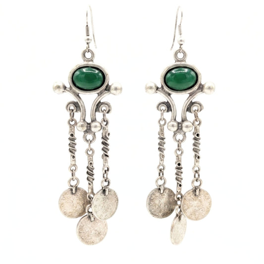 Pendientes de Zamak Mujer | Cierre Hippie con Piedra Verde | Plateados