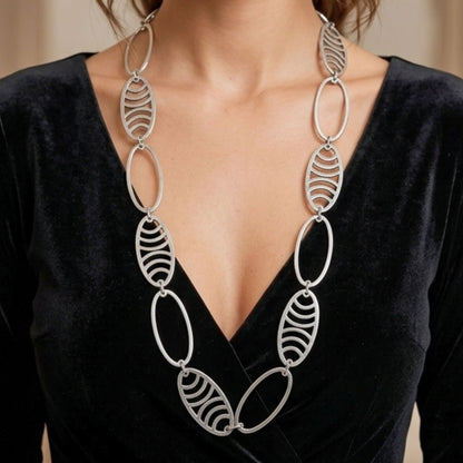 Collar Largo Zamak Plateado Mujer | Diseño Exclusivo Joyería Osnor
