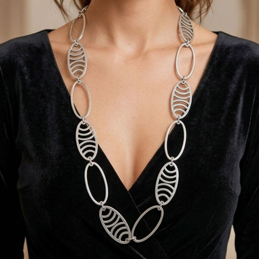 Collar Largo Zamak Plateado Mujer | Diseño Exclusivo Joyería Osnor