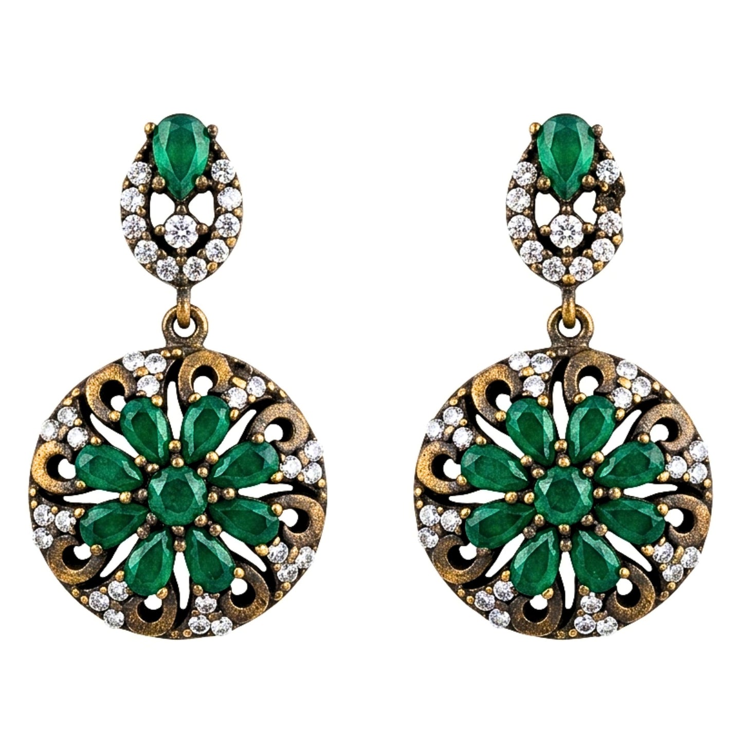 Pendientes Vintage Ágatas Verdes y Circonitas Blancas | Joyería Osnor
