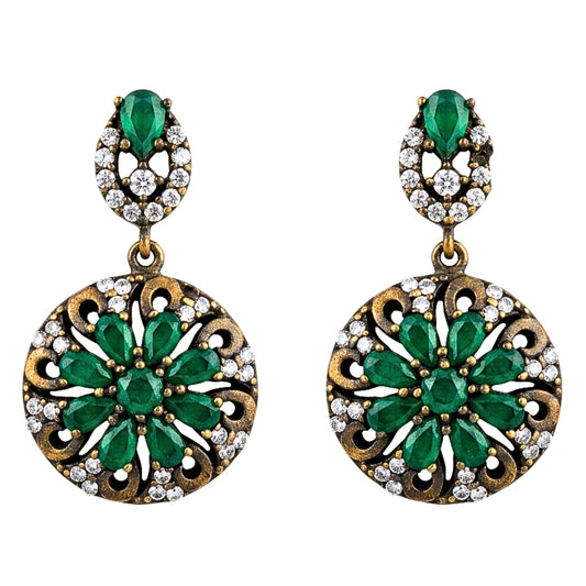 Pendientes Vintage Ágatas Verdes y Circonitas Blancas | Joyería Osnor