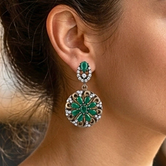 Pendientes Vintage Ágatas Verdes y Circonitas Blancas | Joyería Osnor