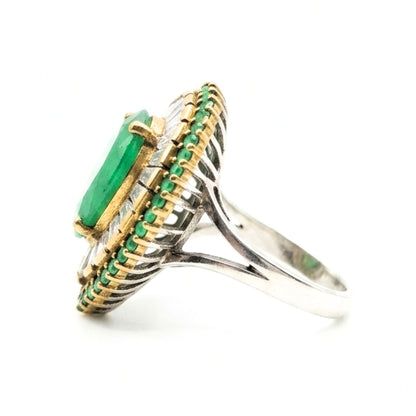 Anillo Ágata Verde Gota con Circonitas Baguette | Joyería Osnor