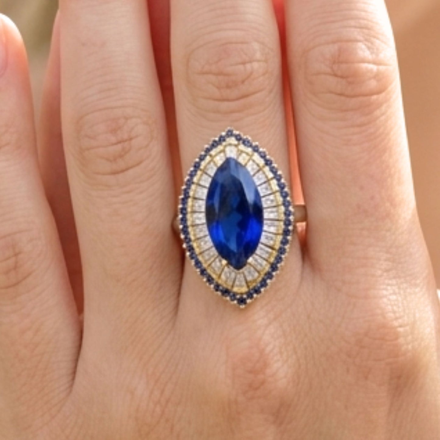 Anillo Sortija Mujer Ágata Azul con Circonitas Baguette | Joyería Osnor