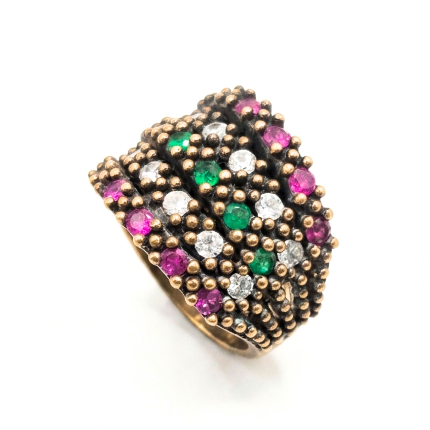 Sortija Mujer Plata y Bronce con Piedras Naturales y Circonitas Cúbicas Blancas | Joyería Osnor