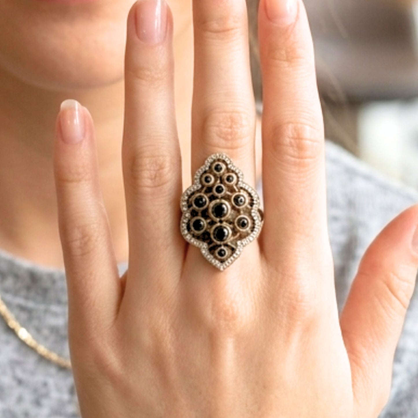 Anillo Sortija Mujer Plata y Bronce con Piedras Naturales Ágatas | Joyería Osnor