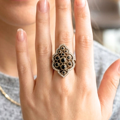 Anillo Sortija Mujer Plata y Bronce con Piedras Naturales Ágatas | Joyería Osnor