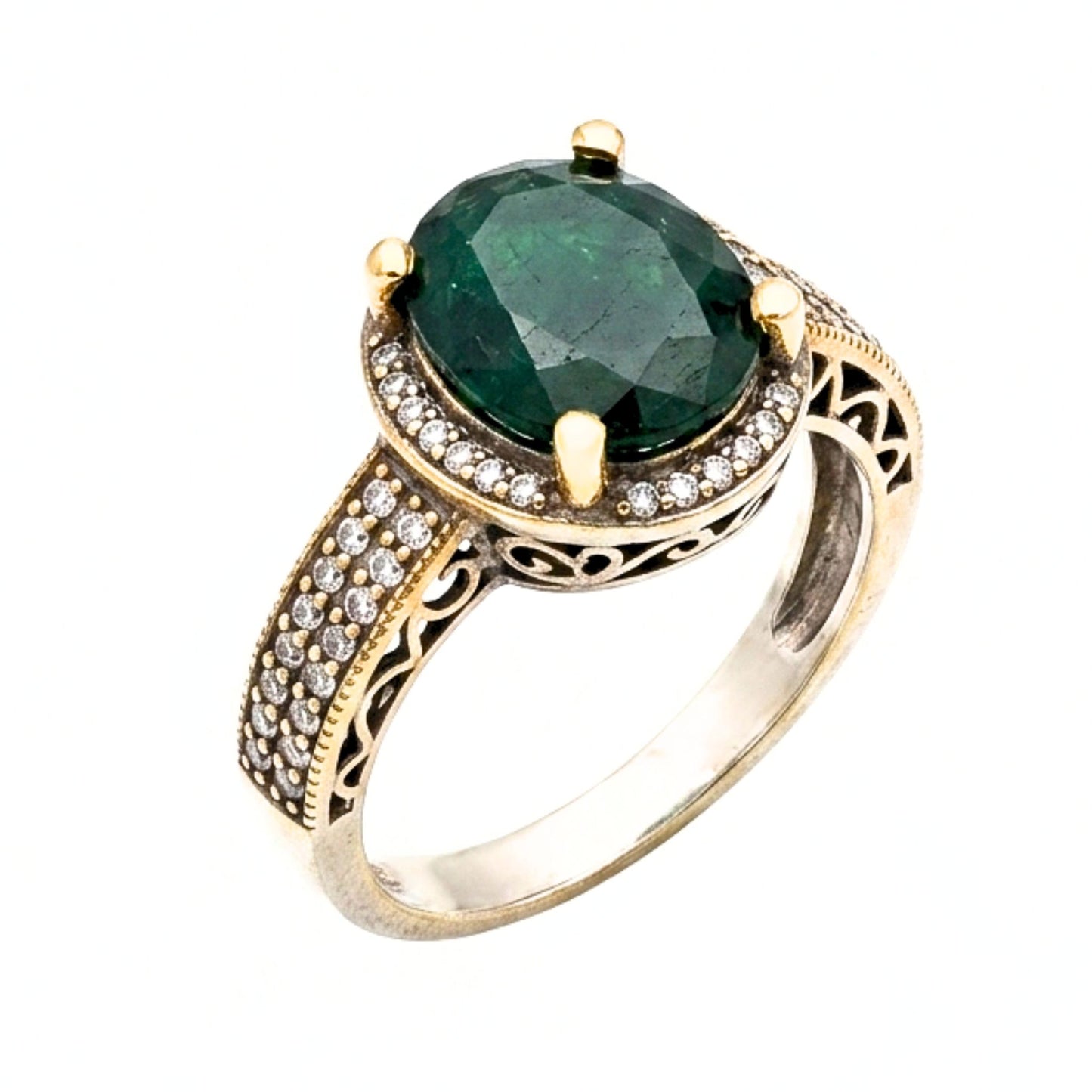 Anillo Sortija Mujer Plata y Bronce | Ágata Verde Natural & Circonitas Blancas | Joyería Osnor