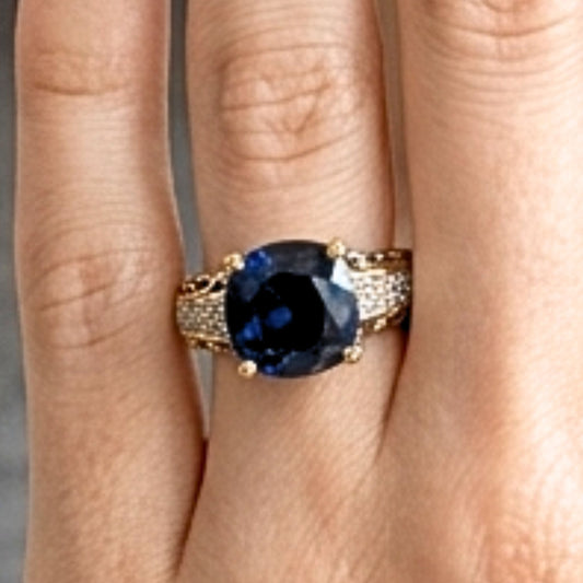 Anillo Sortija Mujer Plata y Bronce · Ágata Azul 12mm · Circonitas Blancas Vintage | Joyería Osnor