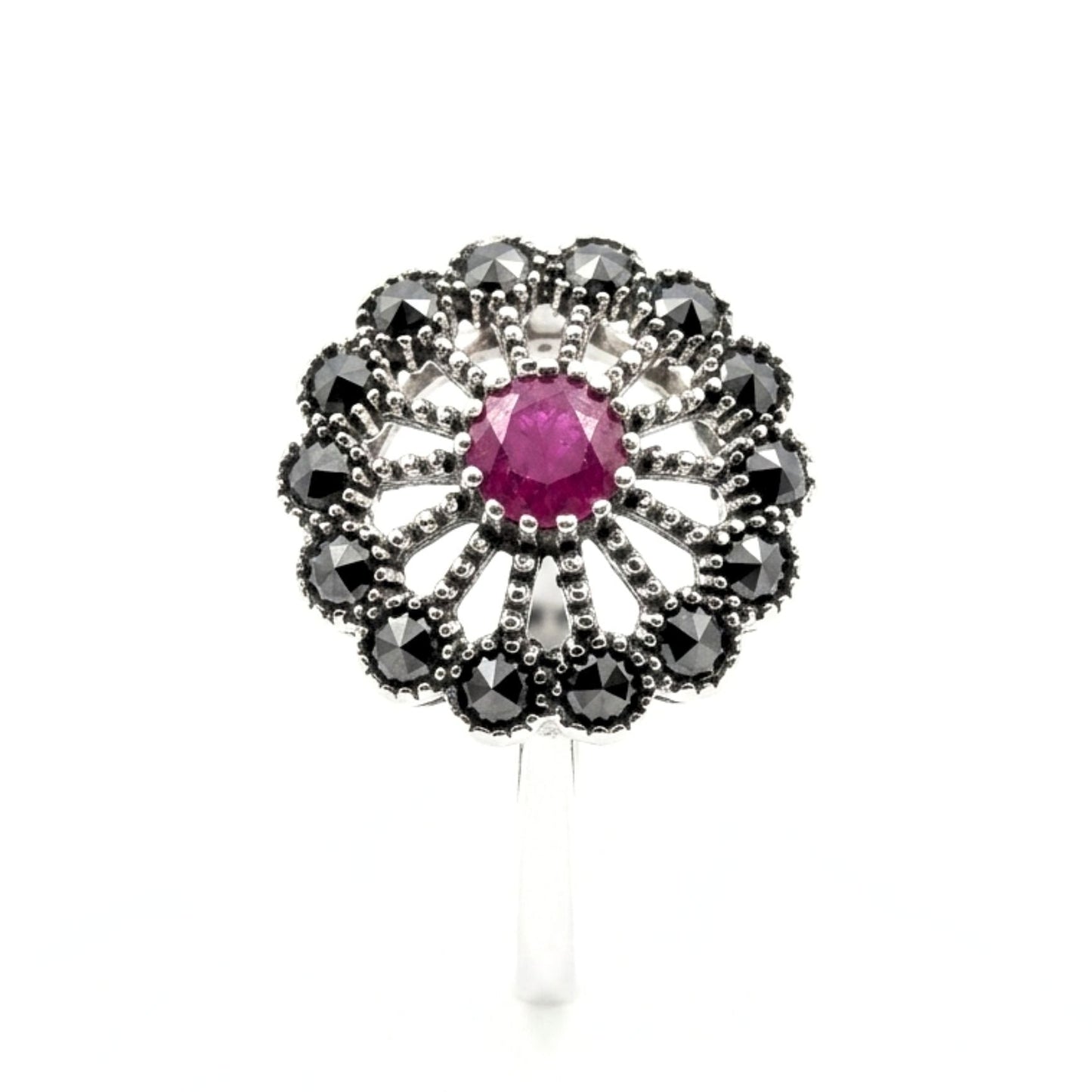 Anillo Sortija Mujer Plata con Ágata Roja y Marquesitas | Joyería Osnor