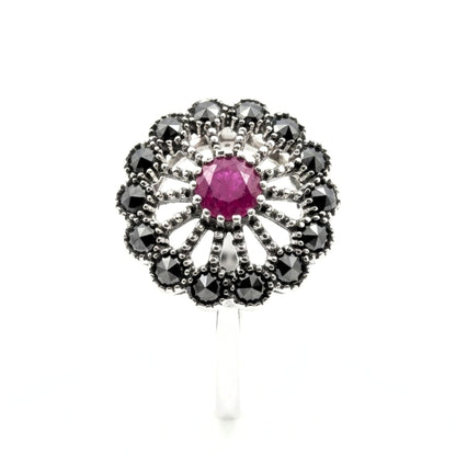 Anillo Sortija Mujer Plata con Ágata Roja y Marquesitas | Joyería Osnor
