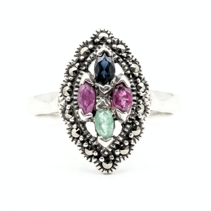 Anillo Marquesa Plata y Bronce con Piedras Naturales | Joyería Osnor