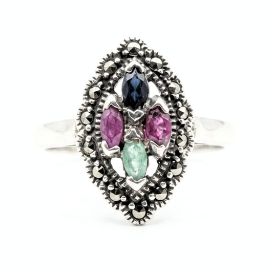 Anillo Marquesa Plata y Bronce con Piedras Naturales | Joyería Osnor