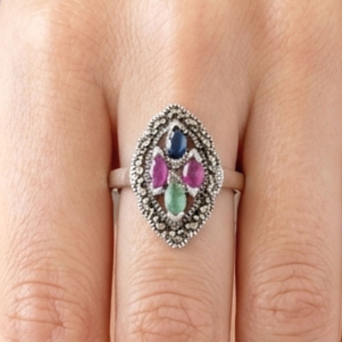 Anillo Marquesa Plata y Bronce con Piedras Naturales | Joyería Osnor