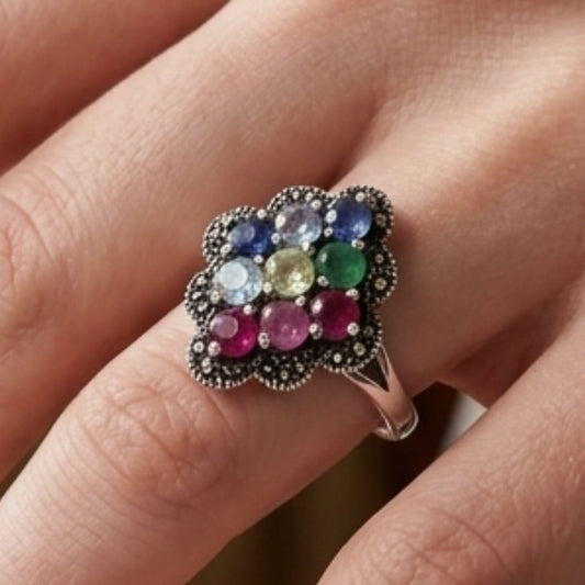 Anillo Sortija Mujer Plata y Bronce · Piedras Naturales Vintage | Joyería Osnor