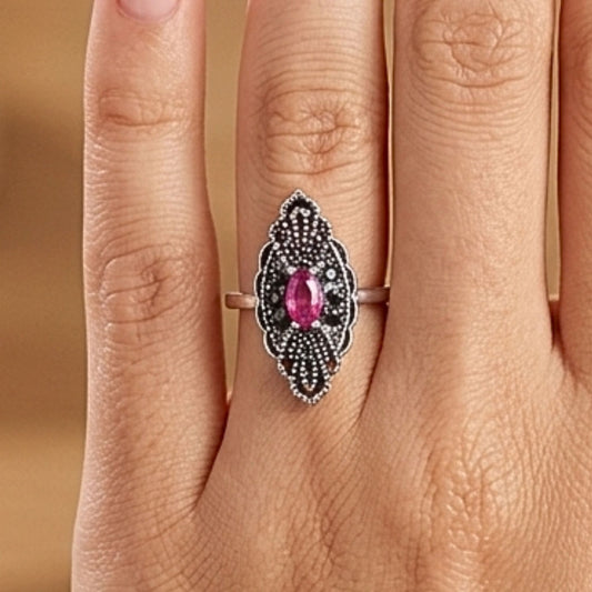 Sortija Vintage Plata con Ágata Roja y Marquesitas | Joyería Osnor