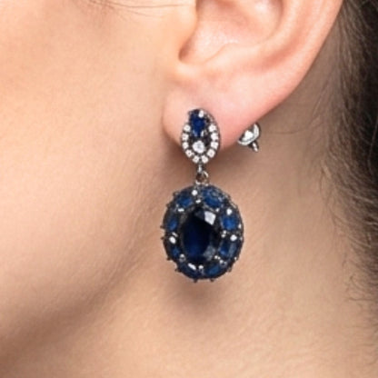 Pendientes Vintage Volumen Largo · Ágatas Azules & Circonitas Blancas Cúbicas