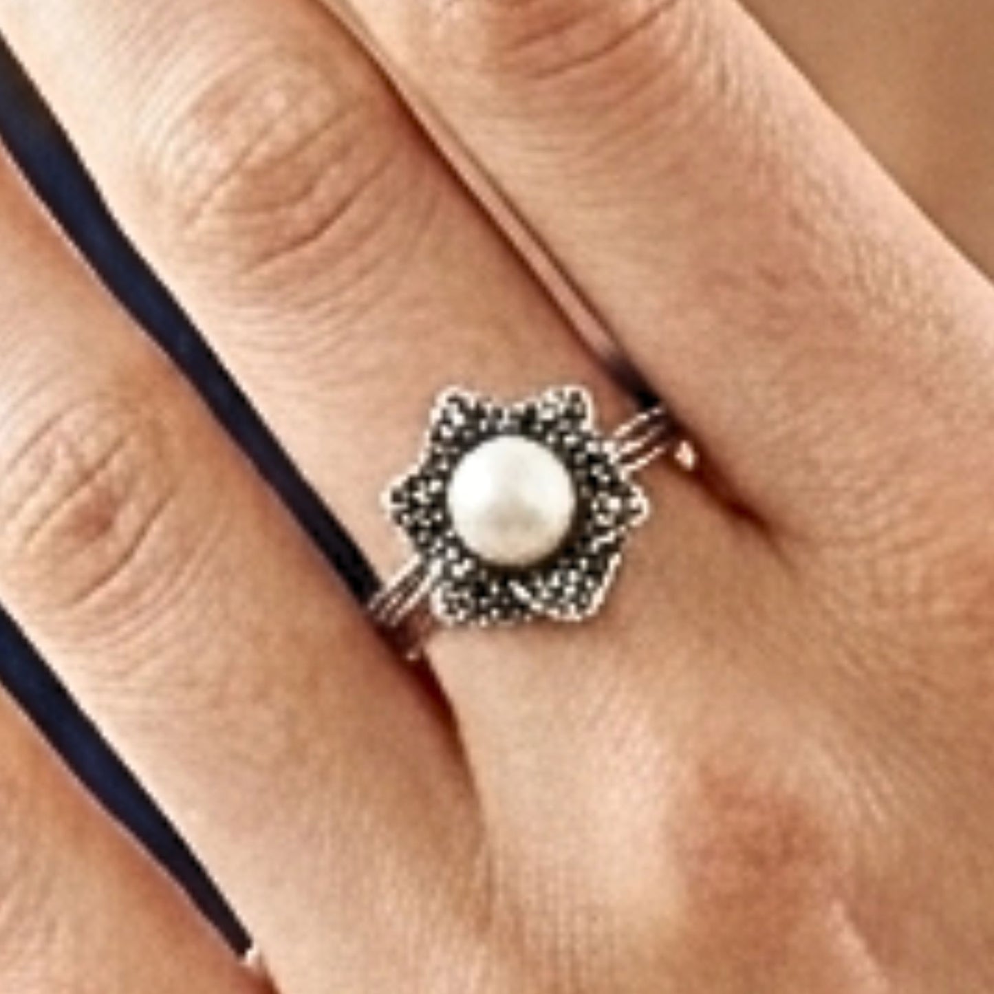 Sortija Mujer Plata 925 con Perla Cultivada 6mm | Diseño Flor Vintage