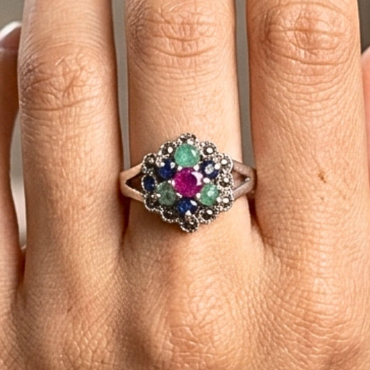 Sortija Mujer Plata con Piedras Naturales Vintage Envejecida | Joyería Osnor