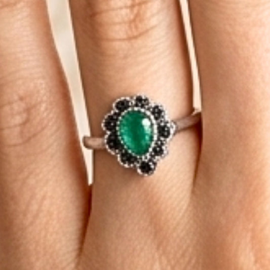 Anillo Sortija Mujer Plata Ágata Verde Gota con Marquesitas | Joyería Osnor