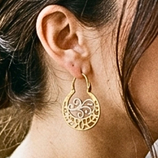 Aros Argollas Canarias Bicolor — Plata Calada Dorada y Plateada | Joyería Osnor