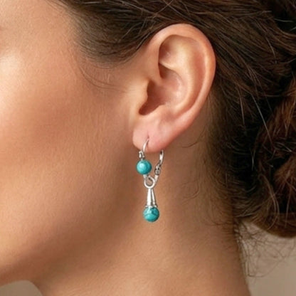 Pendientes Canarios Lechera Turquesa 4mm | Plata con Rodio | Joyería Osnor