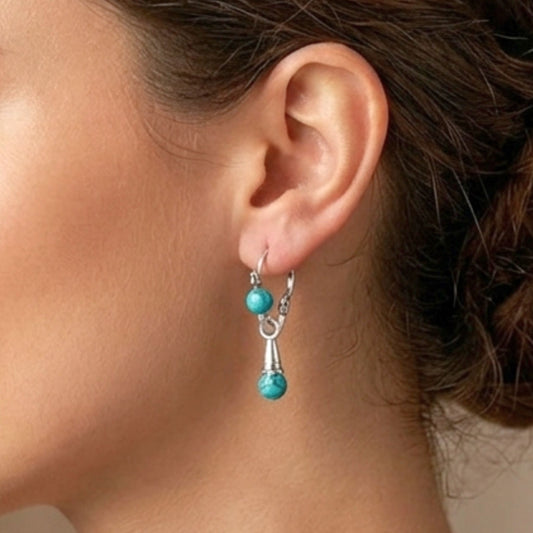 Pendientes Canarios Lechera Turquesa 4mm | Plata con Rodio | Joyería Osnor
