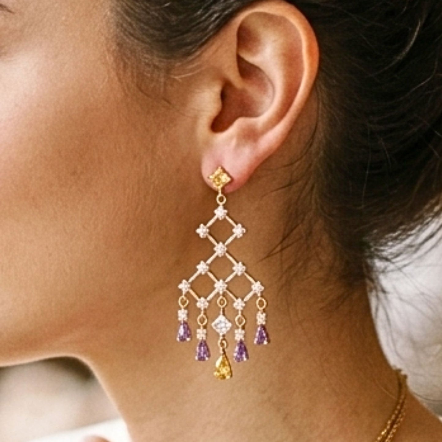 Pendientes Chandelier Plata de Ley con Baño de Rodio y Circonitas | Joyería Osnor