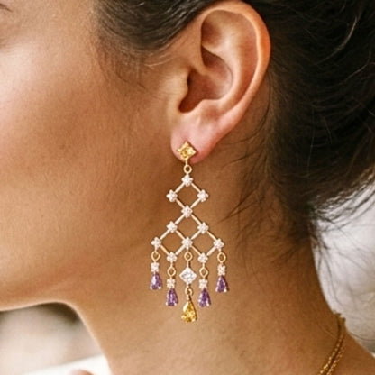 Pendientes Chandelier Plata de Ley con Baño de Rodio y Circonitas | Joyería Osnor