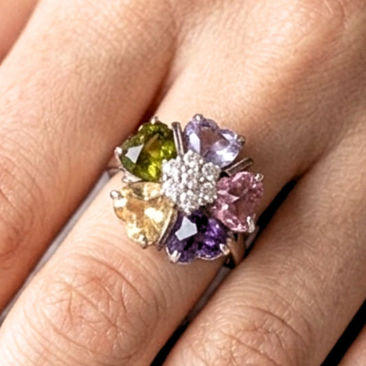 Anillo Sortija Flor Multicolor Swarovski · Plata con Rodio | Joyería Osnor